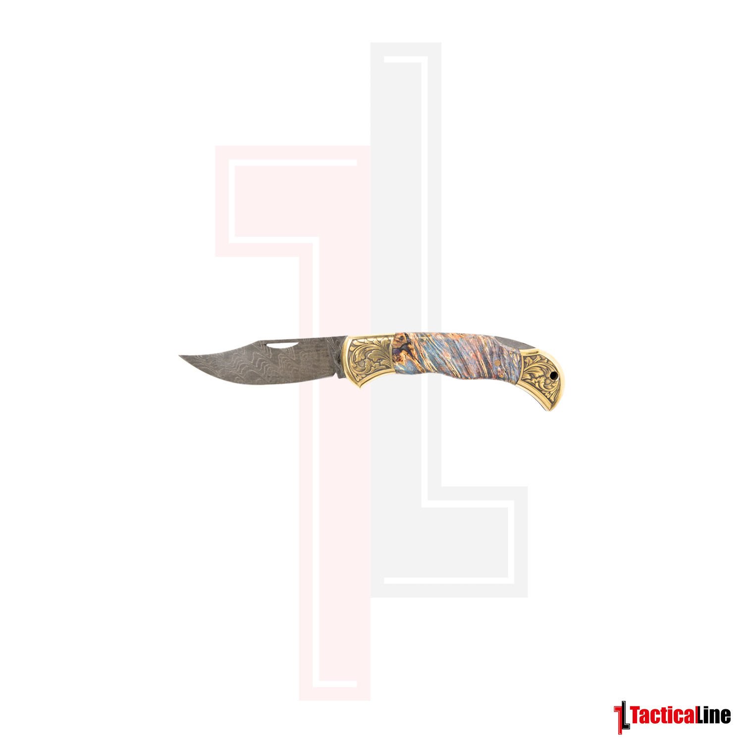 DAMASCUS GRAVÜR İŞLEMELİ RENKLİ SAPLI ÇAKI